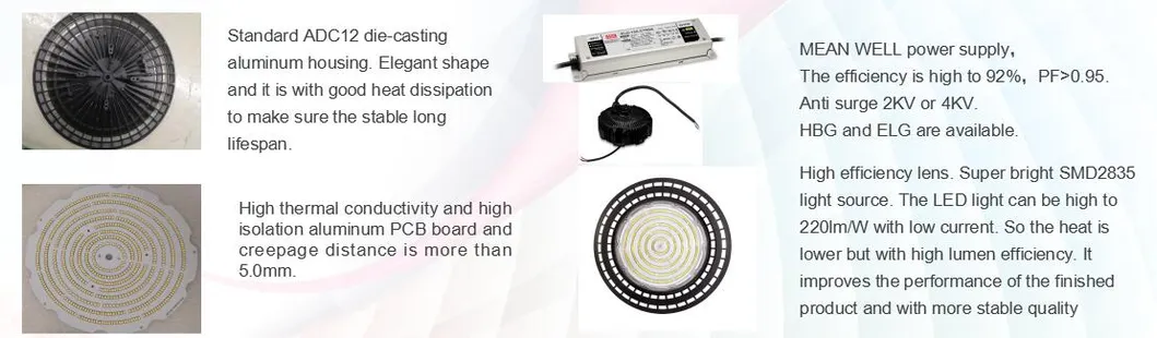 1-10V Dimmable Flicker Free G5th UFO High Bay Light with Meanwell Driver (5 year warranty)