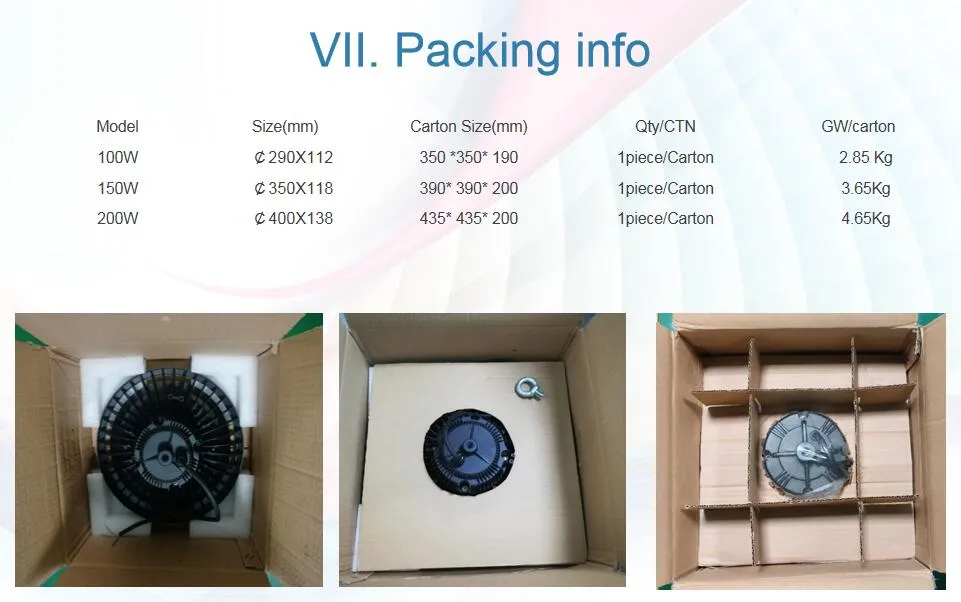 160lm/W 200W High Power Meanwell Driver UFO LED High Bay Light