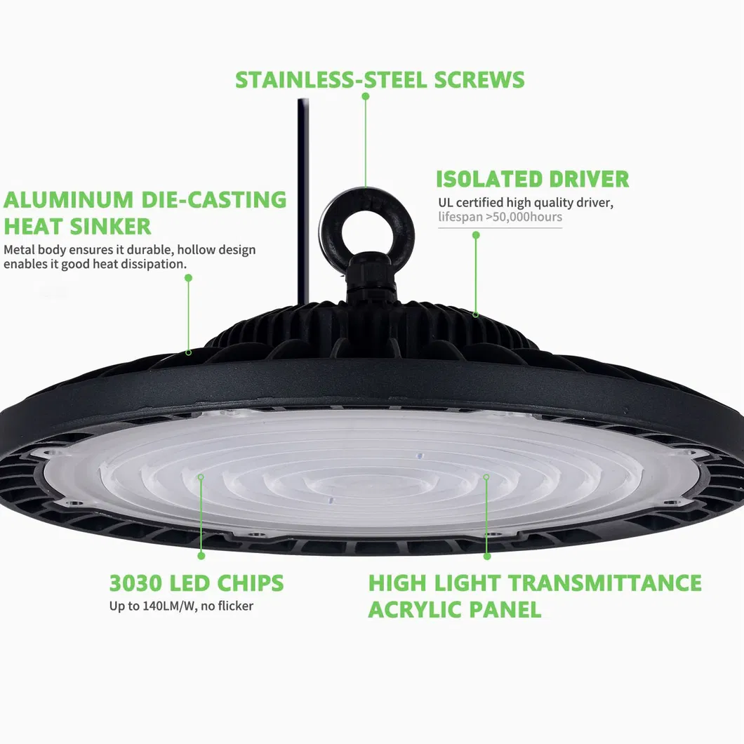 200W IP65 Grade 5 Years Warranty Round LED High Bay UFO Lights Price Commercial High Bay Lighting