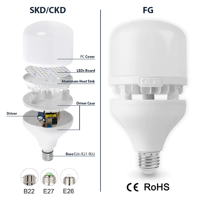 30W 40W E27 B22 Base T Type LED Bulbs Light SKD Finished LED Bulb Lamp