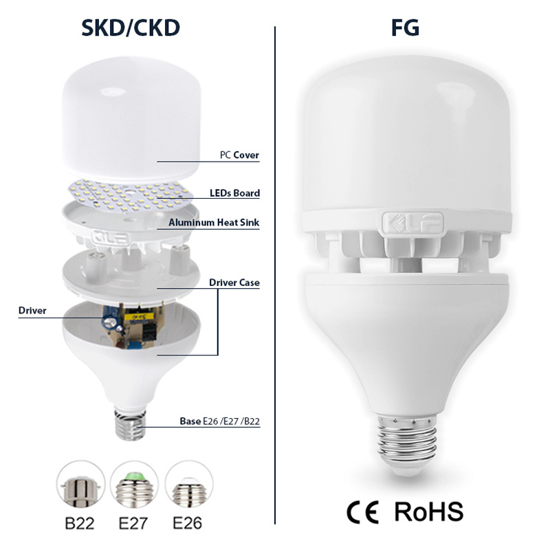 30W 40W E27 B22 Base T Type LED Bulbs Light SKD Finished LED Bulb Lamp