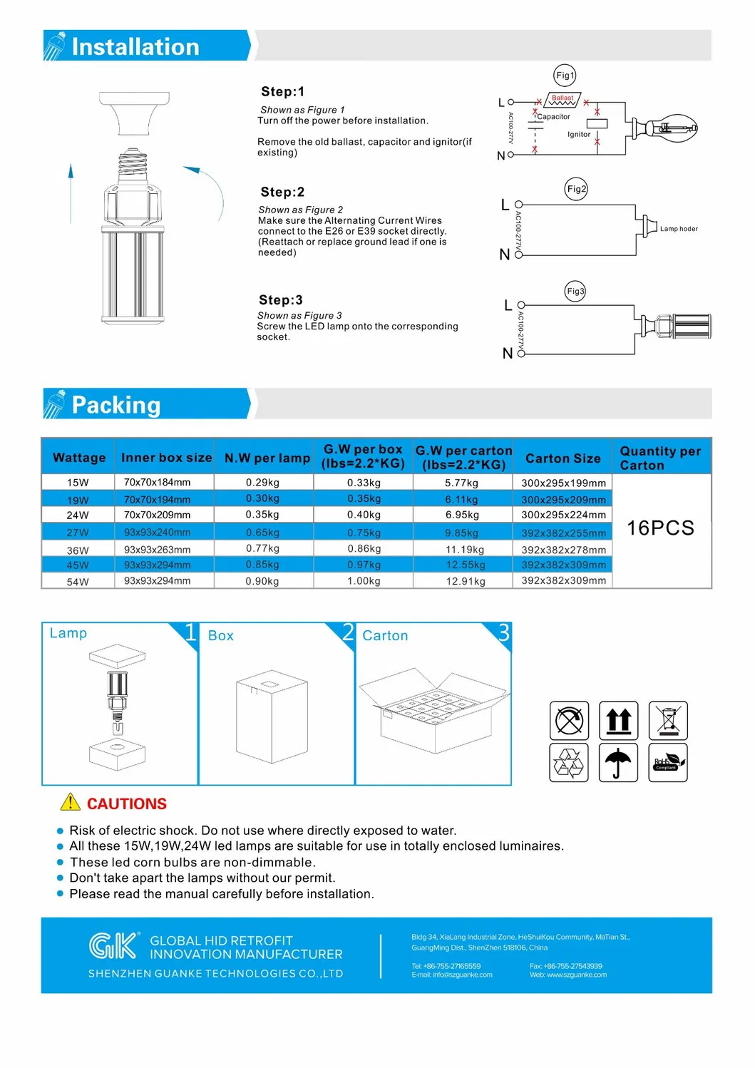 5000K Cool White, Super Bright Daylight LED Corn Light 54W for Workshop Warehouse Factory 85V-265V