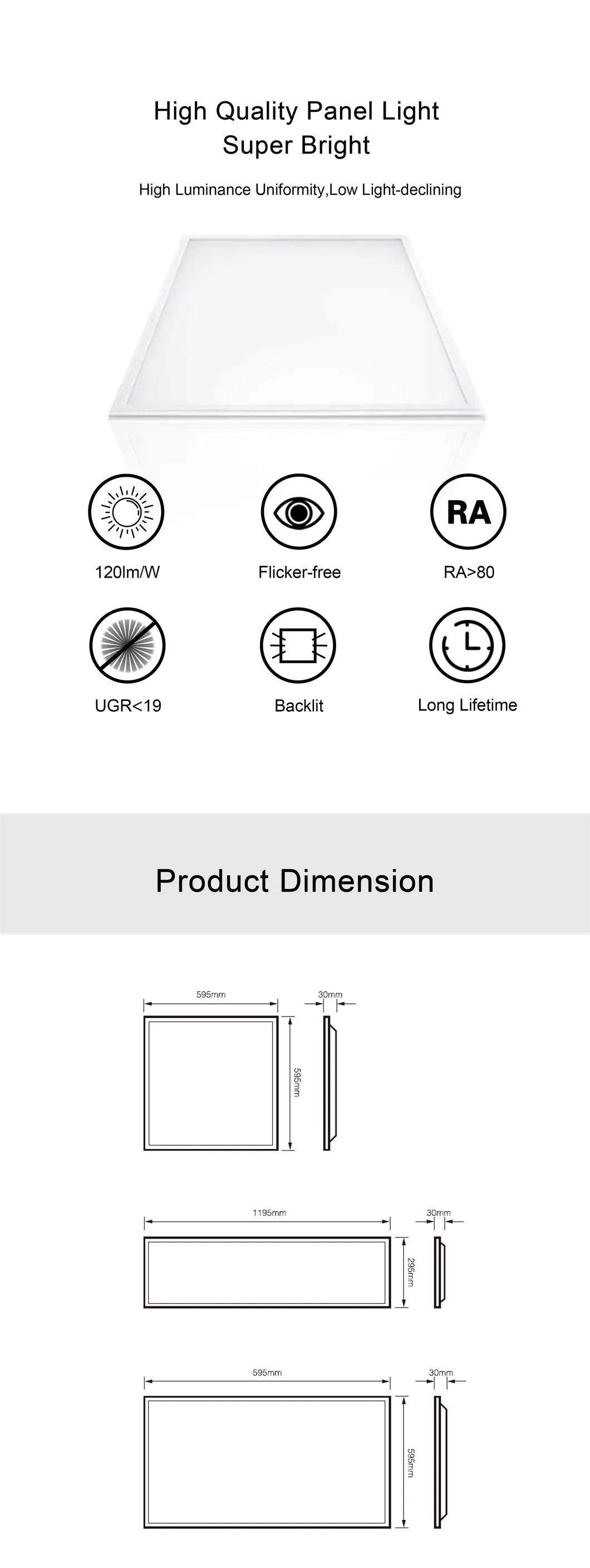 595*595*30mm/1195*295*30mm Dimmable LED Backlit Light Panel Lpb with High Quality