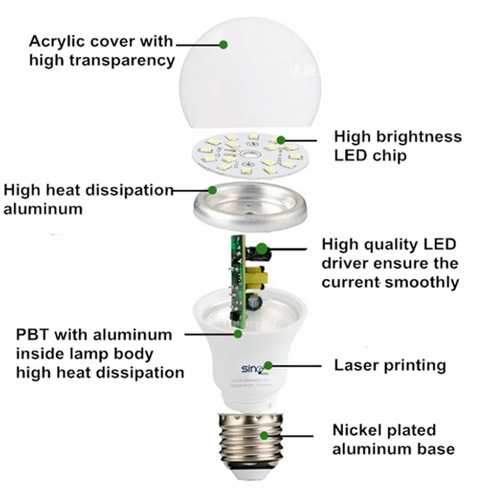 A60 LED Bulb Light B22 Base 220-240V with Ce RoHS Energy Saving Lamp