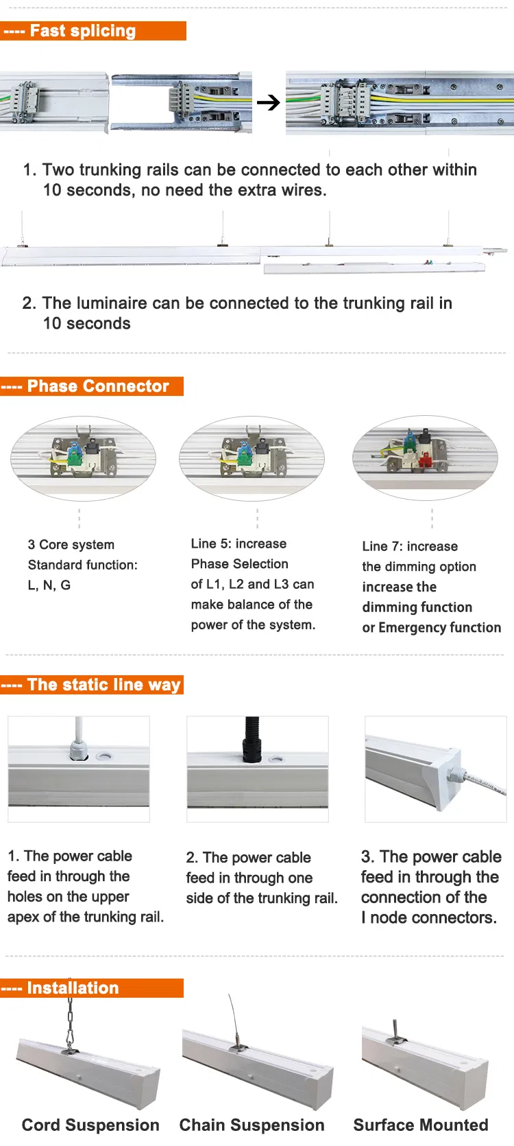 Customized Supermarket Indoor LED Linear Line Trunking System Pendant Light