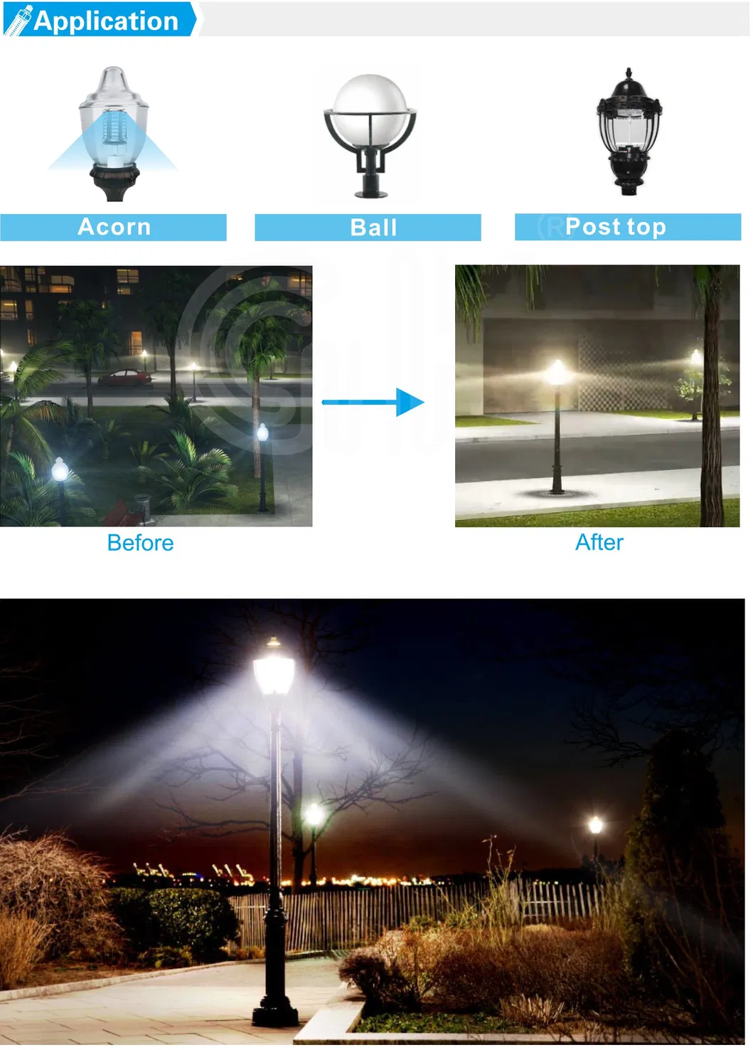 Dark Sky Garden Lamp 54W LED Corn Bulb Equal to 100W Sodium Mercury Lamp