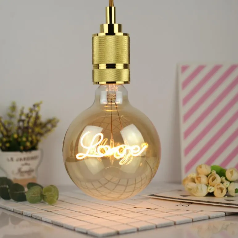 Decorative Single Curved Filament with "Love" "Home" Unique Word Design 5W E27 2000K Vintage Edison LED Golden Light Bulb G125