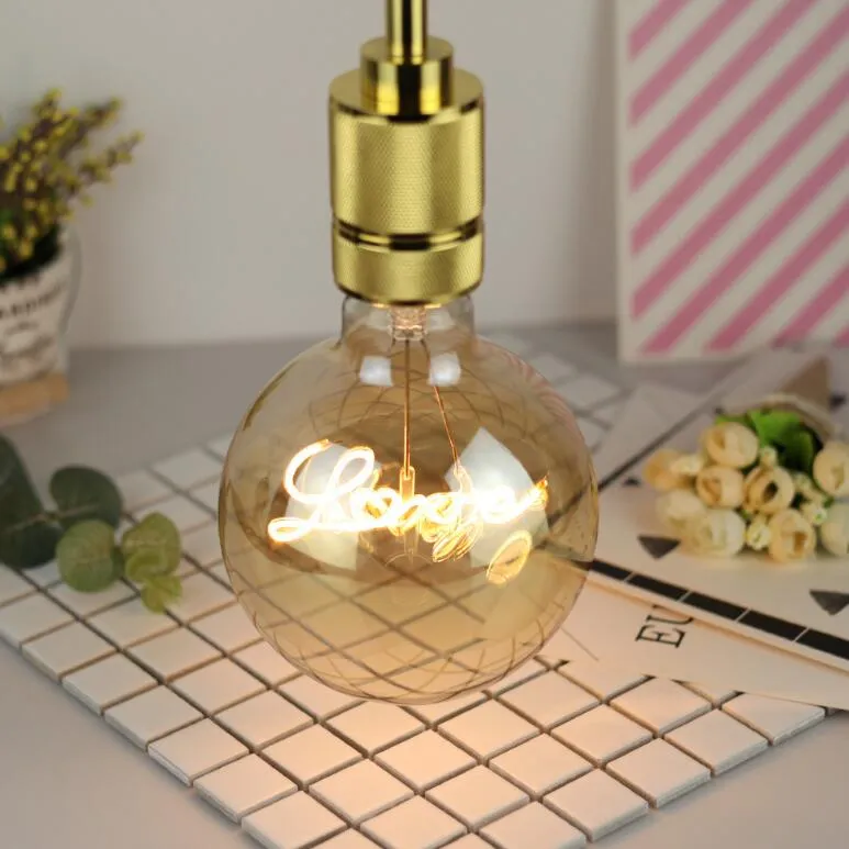 Decorative Single Curved Filament with "Love" "Home" Unique Word Design 5W E27 2000K Vintage Edison LED Golden Light Bulb G125