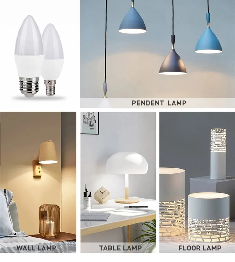 Energy Saving Lamp Bulb LED Candle Bulbs Light C37 C35 5W E14 E27 Base LED Lighting with Ce RoHS Certificates