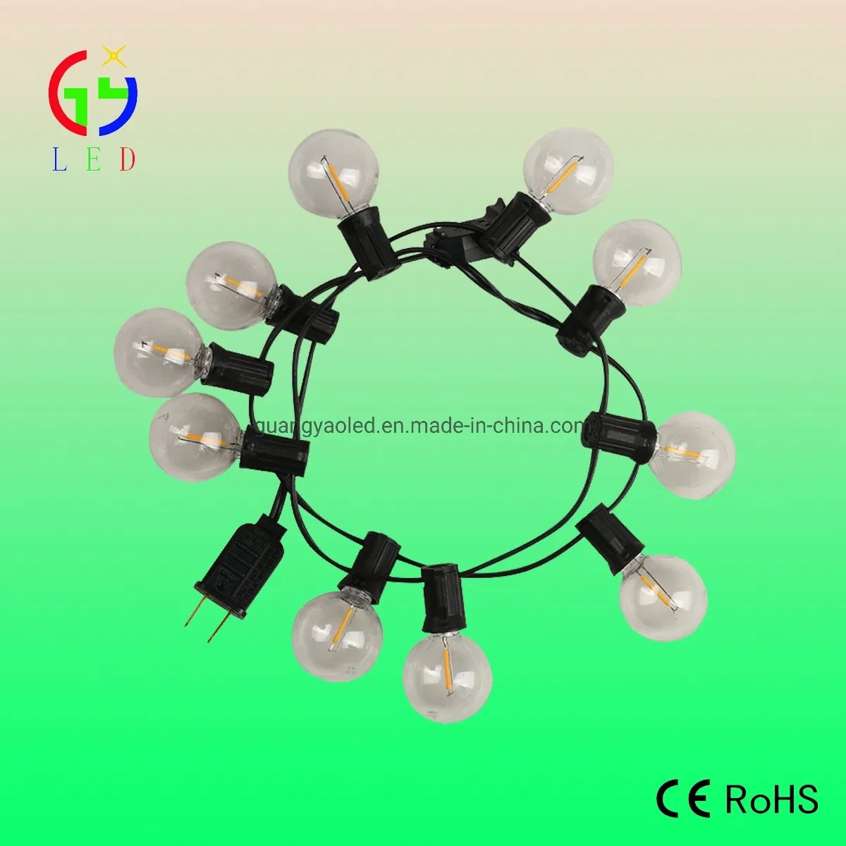 Gold Yellow of LED G40 String Light in Copper Wired Bulbs, LED G12 Light Strands 25FT 25 Bulbs, LED Light Spools