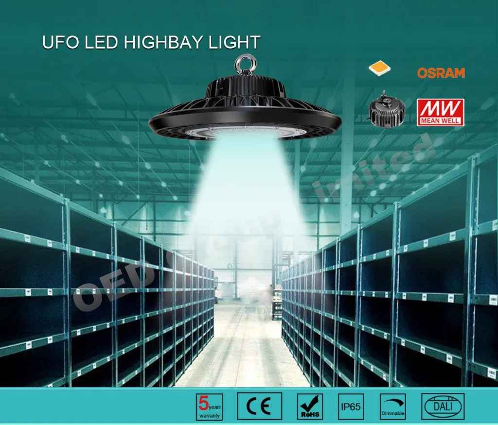 IP66 150lm/W Highbay Lights 5 Years Warranty 100W SMD UFO LED High Bay Light