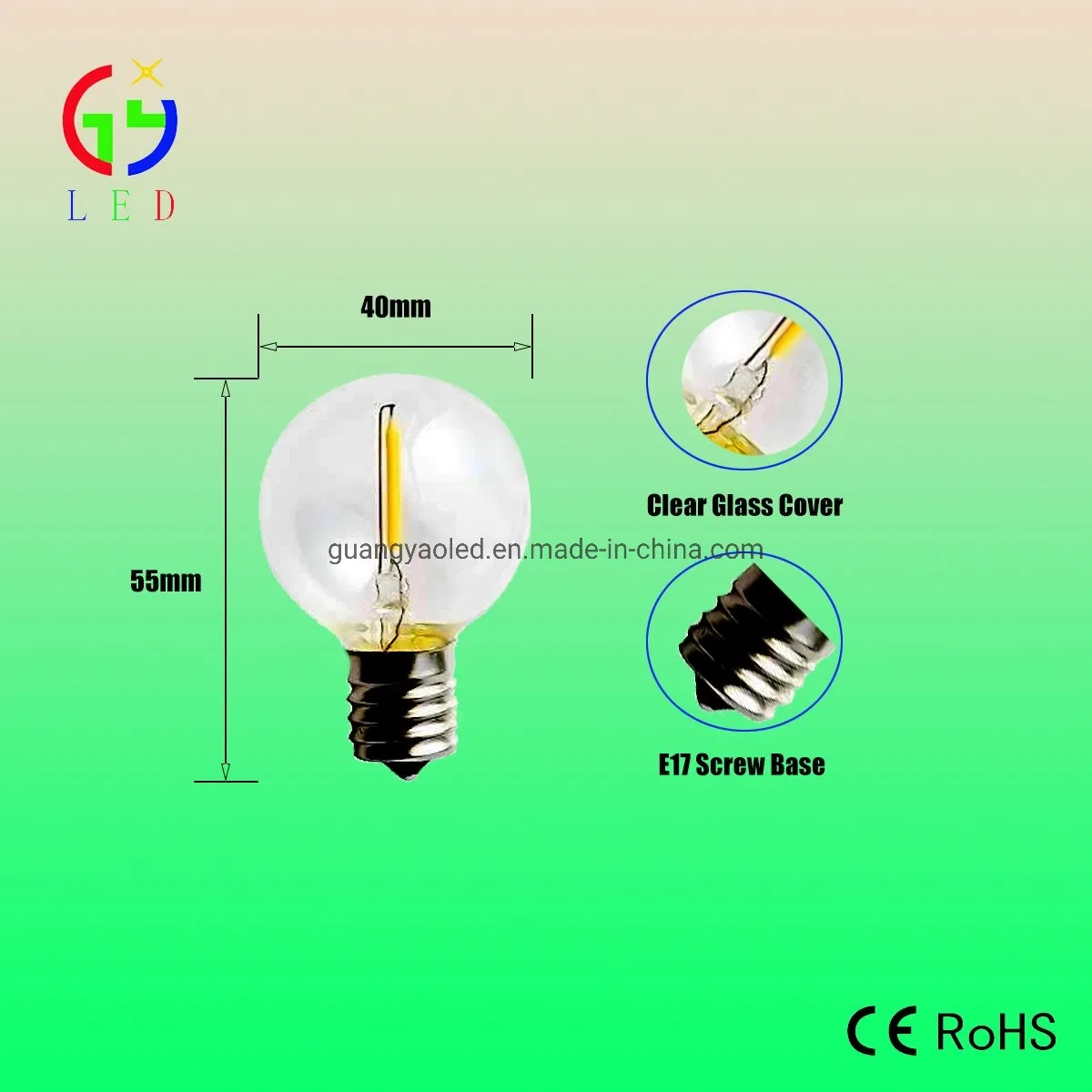 LED G12 Clear Globe String Light, LED G40 Solar Powered Hang Lights, LED E17 Decorations Lights for Patio String