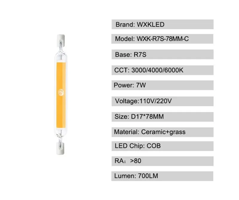 LED R7s LED Bulb 78mm 7W 240V, 70W Halogen Bulbs Equivalent, Double Ended J78 Floodlight, 3000K Warm White J Type Light Bulb for Flood Light