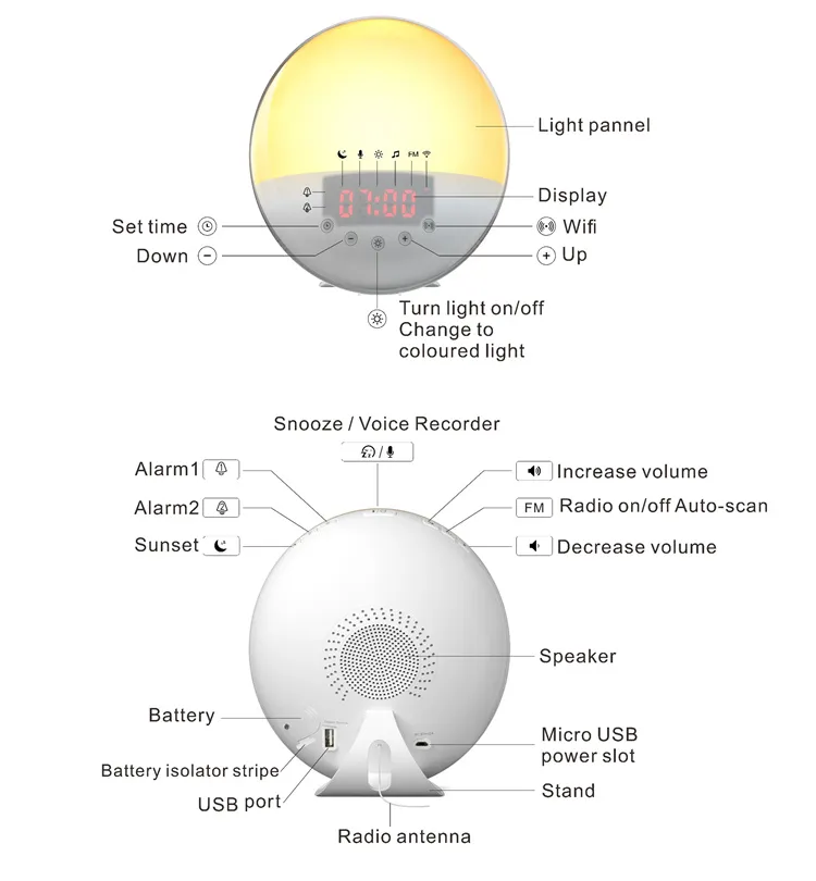 Most Popular Smart Tuya APP Wake up Light LED Kids Night Desk Lamps with FM Radio