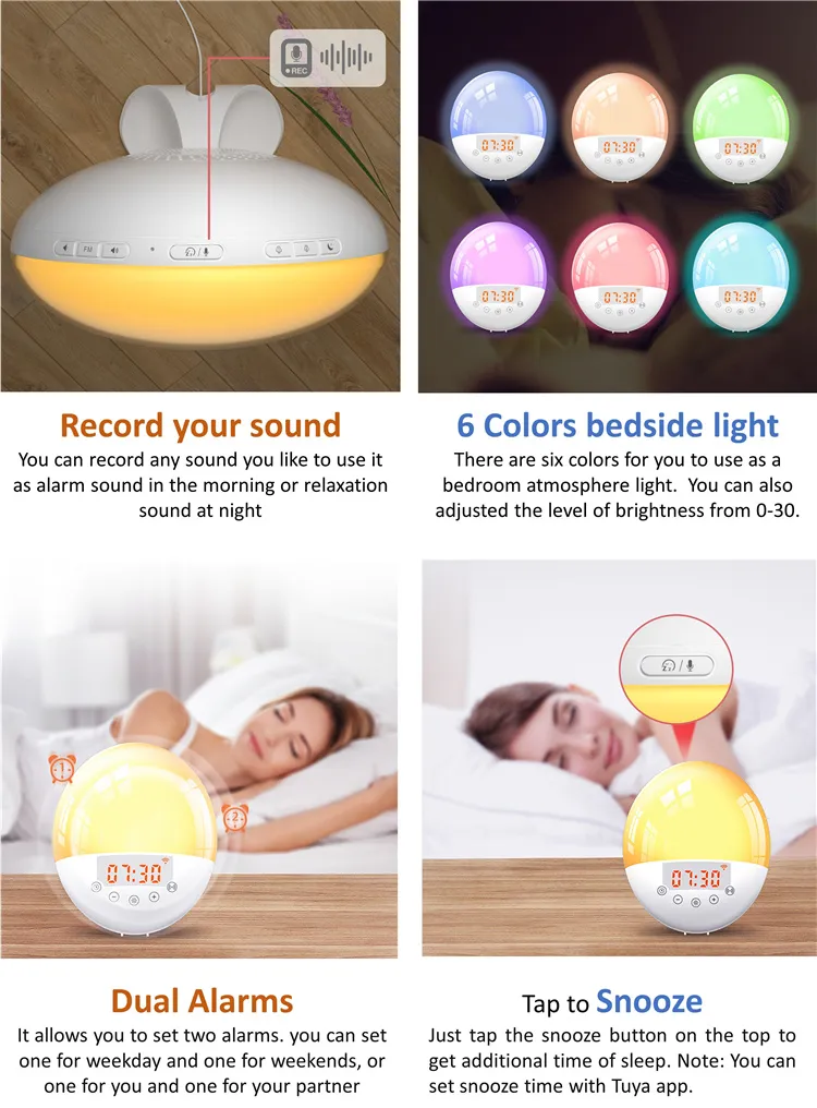 Most Popular Smart Tuya APP Wake up Light LED Kids Night Desk Lamps with FM Radio