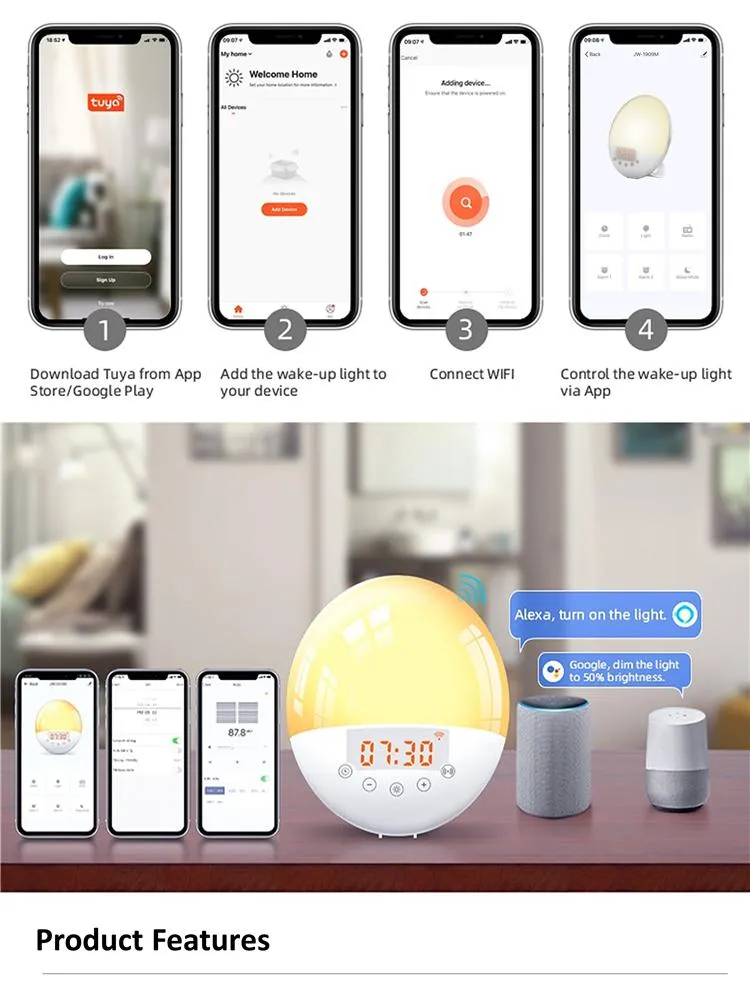 Most Popular Smart Tuya APP Wake up Light LED Kids Night Desk Lamps with FM Radio