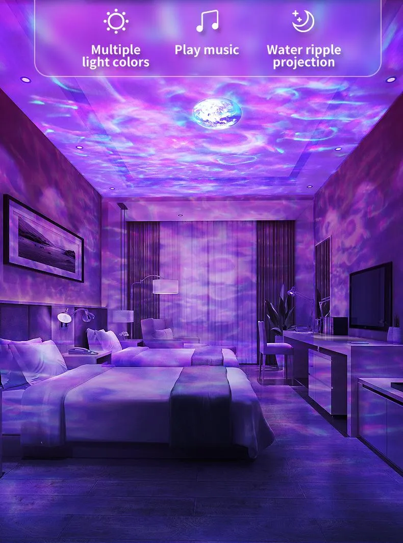 Music Control Starry Sky Light Ocean Projector Lamp Colorful USB LED Moon Nebula Night Light for Kids
