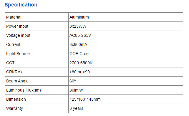 Shenzhen Factory Supply 3X25W LED Grille Light COB