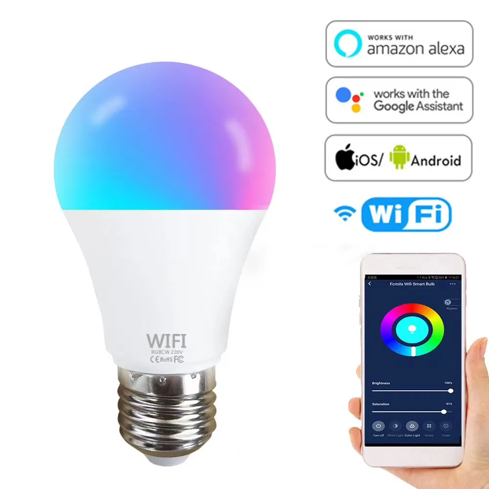 Smart Light Bulb, RGBW Wi-Fi LED Bulb Dimmable Multicolored Lights, RGB Light Compatible with Alexa and Google Home
