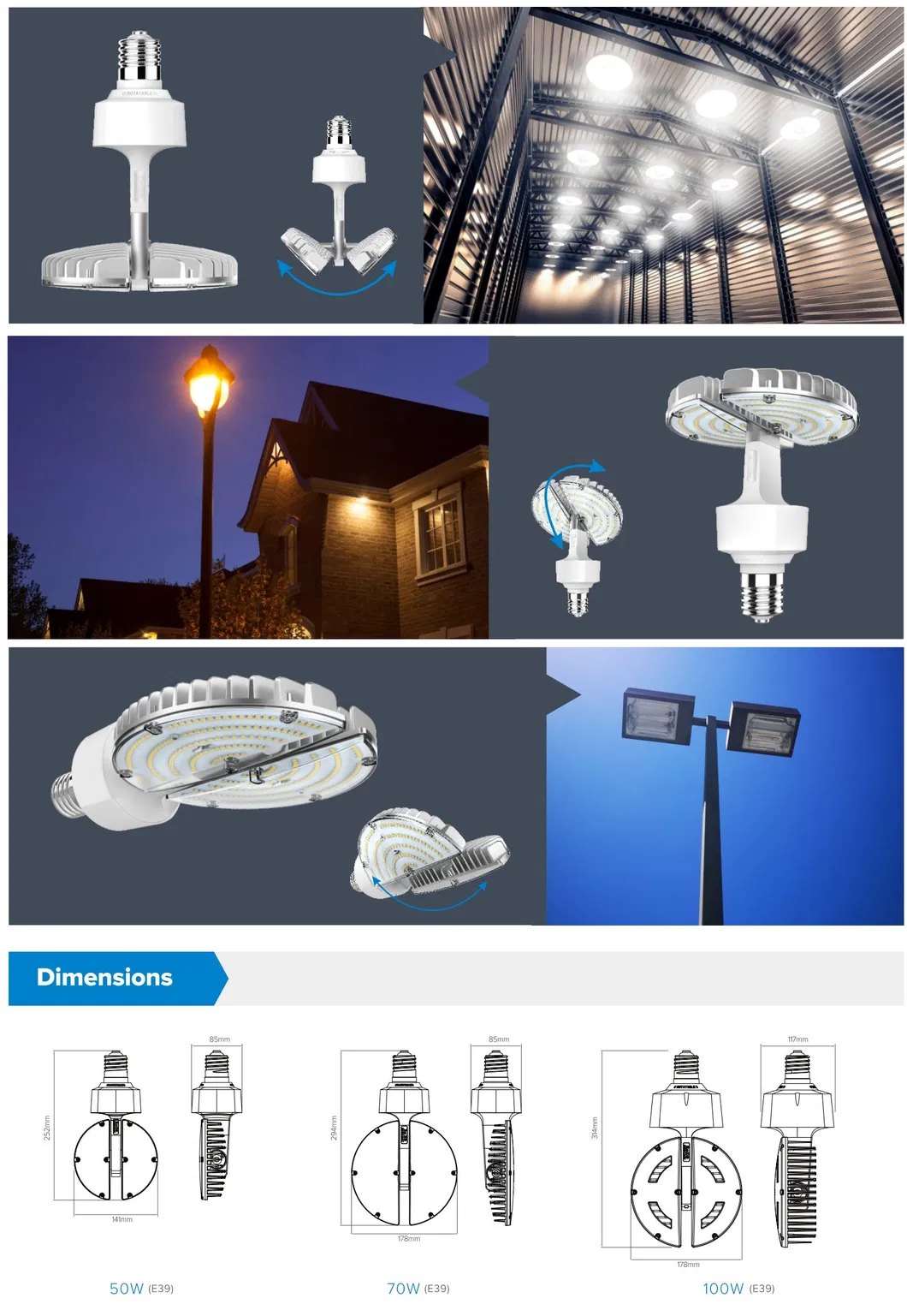 Transformer Model 100W LED High Bay to Be as Post Top Light and Shoebox Area Light