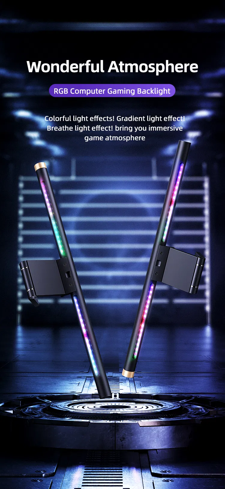 Usams Most Popular Zb224 Colorful Ambiance Backlights Computer PC Laptop Night E-Reading LED Light Bar