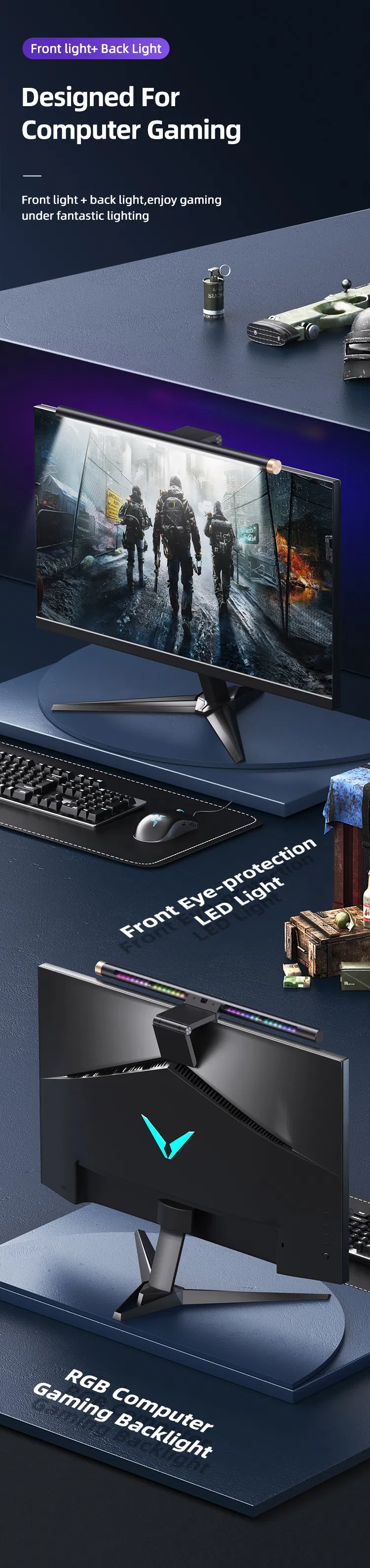 Usams Most Popular Zb224 Colorful Ambiance Backlights Computer PC Laptop Night E-Reading LED Light Bar