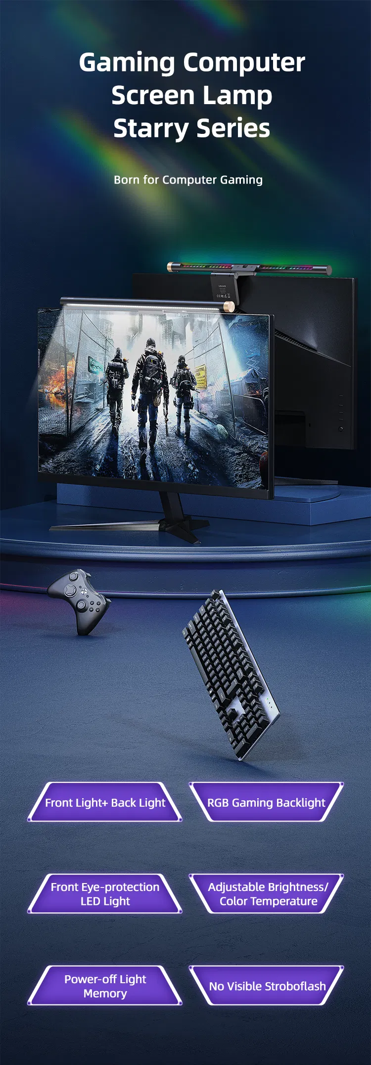 Usams Most Popular Zb224 Colorful Ambiance Backlights Computer PC Laptop Night E-Reading LED Light Bar