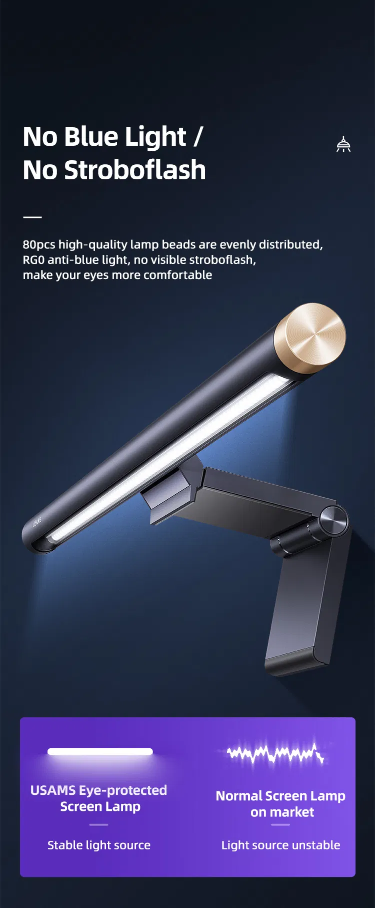 Usams Most Popular Zb224 Colorful Ambiance Backlights Computer PC Laptop Night E-Reading LED Light Bar