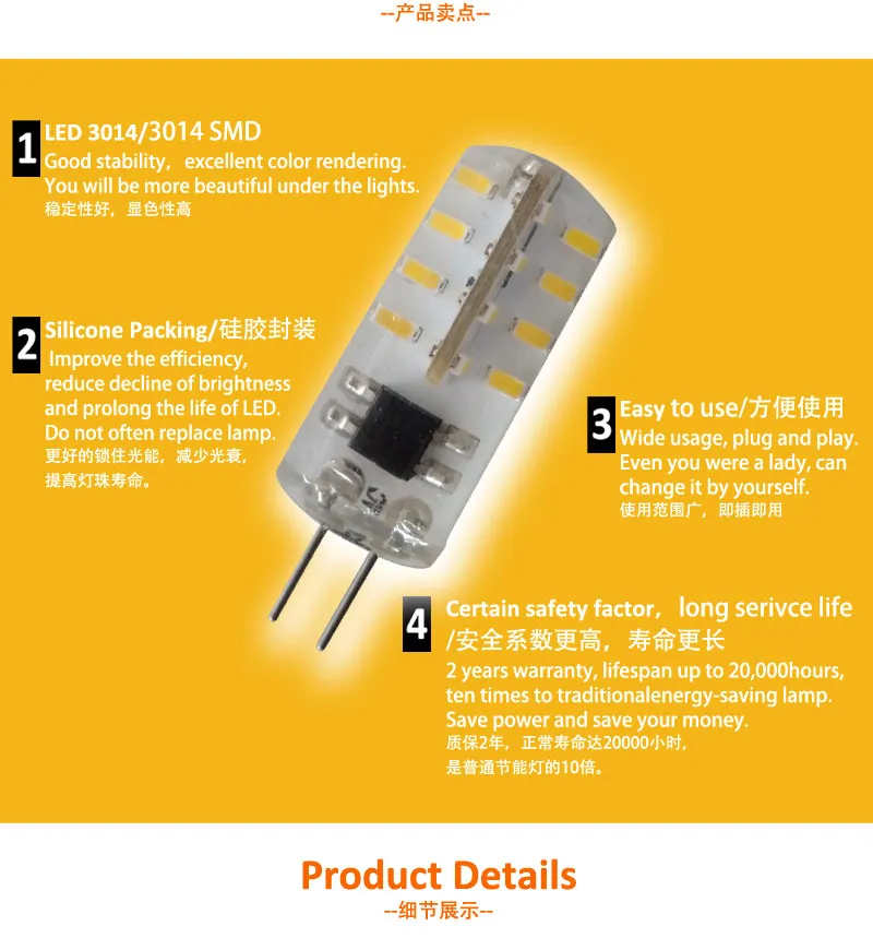 Warm White Ra85 120V 220V G4 LED Light Replace to 20W Bulb