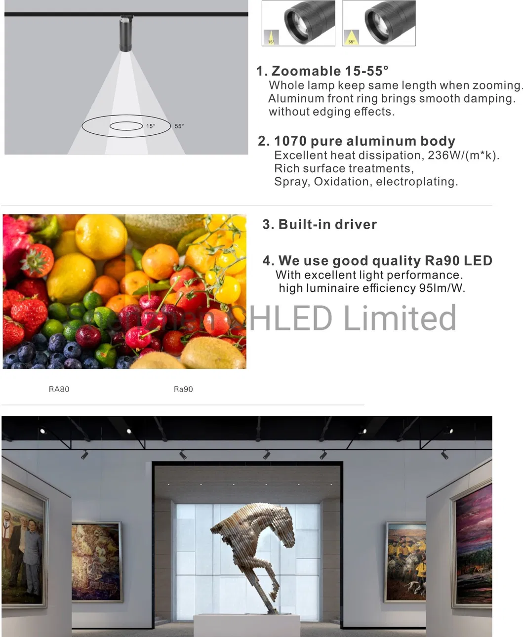 Zoomable LED Track Lights 3000K 4000K 5000K Colour Temperature 15-55 Degree LED Magnetic Spot Light